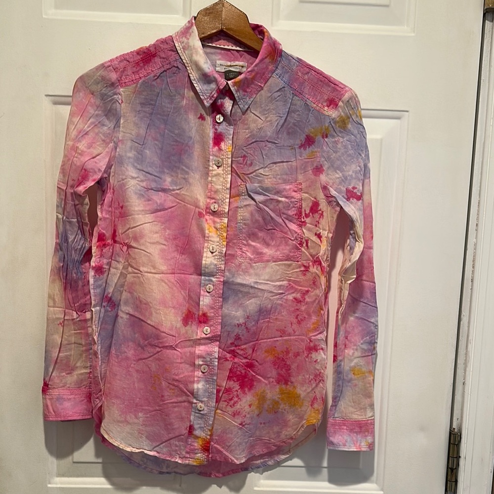 Pilcro by Anthropologie Gauzy Tie Dye Button Down Long Sleeve Shirt